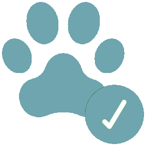 Paw print, check mark